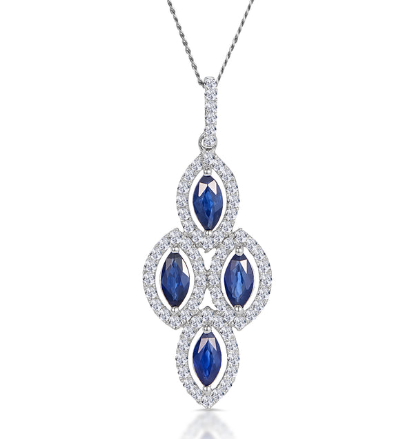 1.20ct Sapphire Asteria Diamond Drop Pendant Necklace 18K White Gold